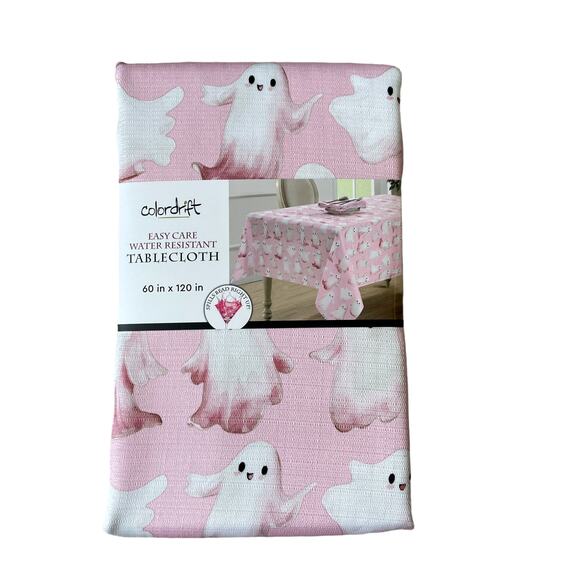 Colordrift Other - Colordrift Halloween Ghost Tablecloth 60x120 Pastel Pink & White Easy Care NEW